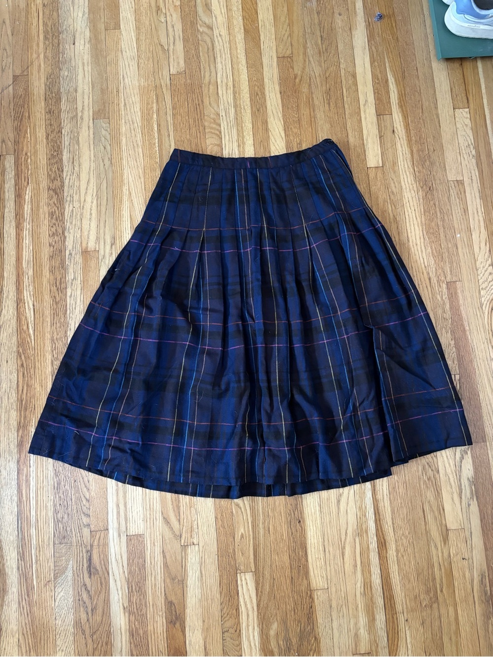 Pleated Navy Plaid A-Line Skirt
